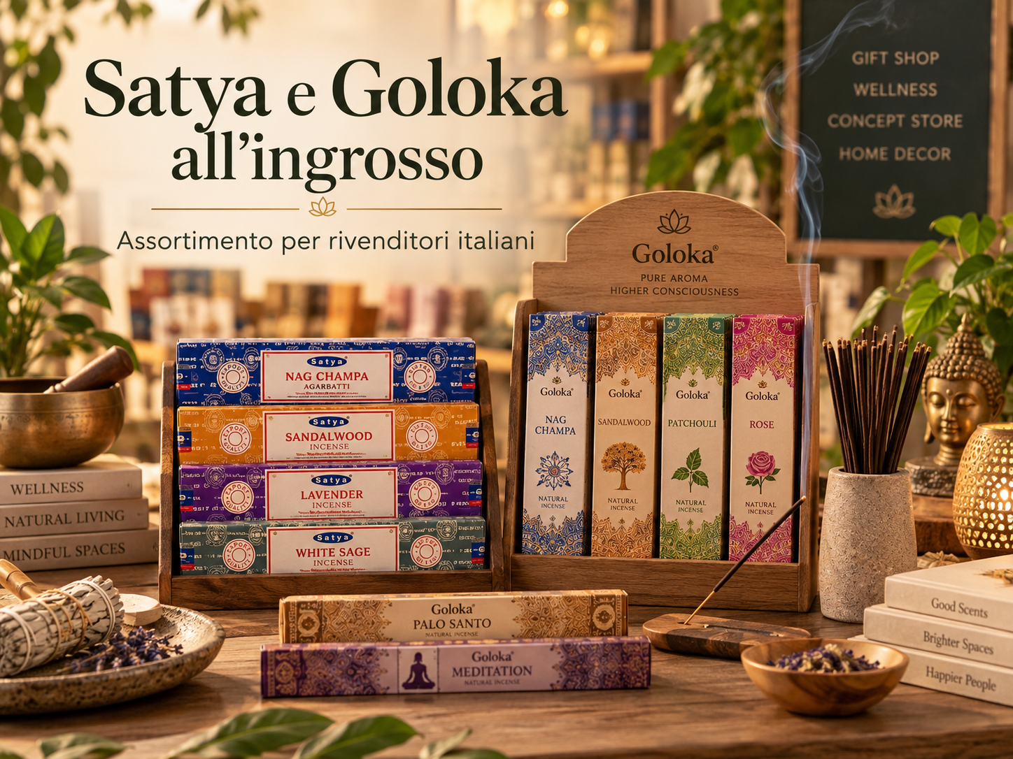 Satya e Goloka all’ingrosso: assortimento per rivenditori italiani
